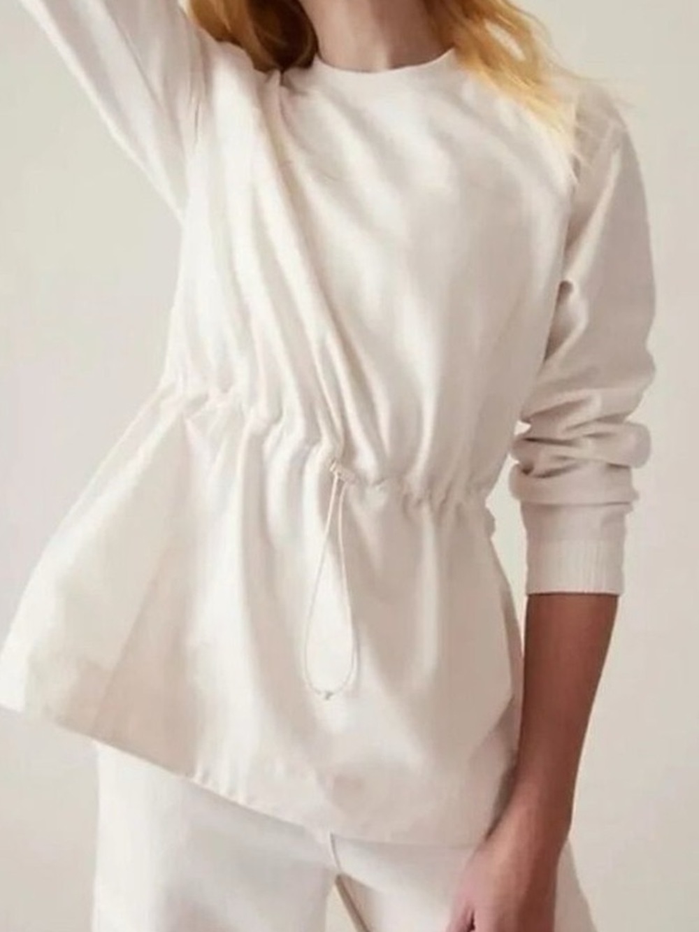 Athleta Triumph Hybrid Crewneck Sweatshirt-Size Small-Cream/Ivory